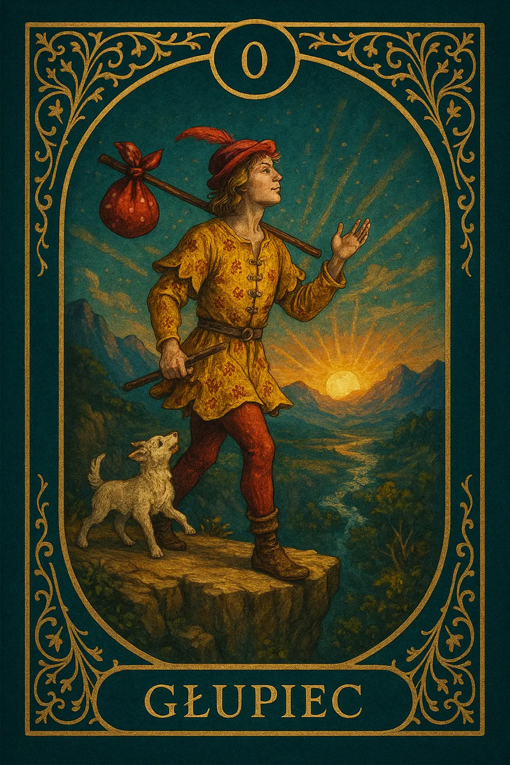 karta Głupiec tarot symbolika — skok w nieznane na skraju urwiska