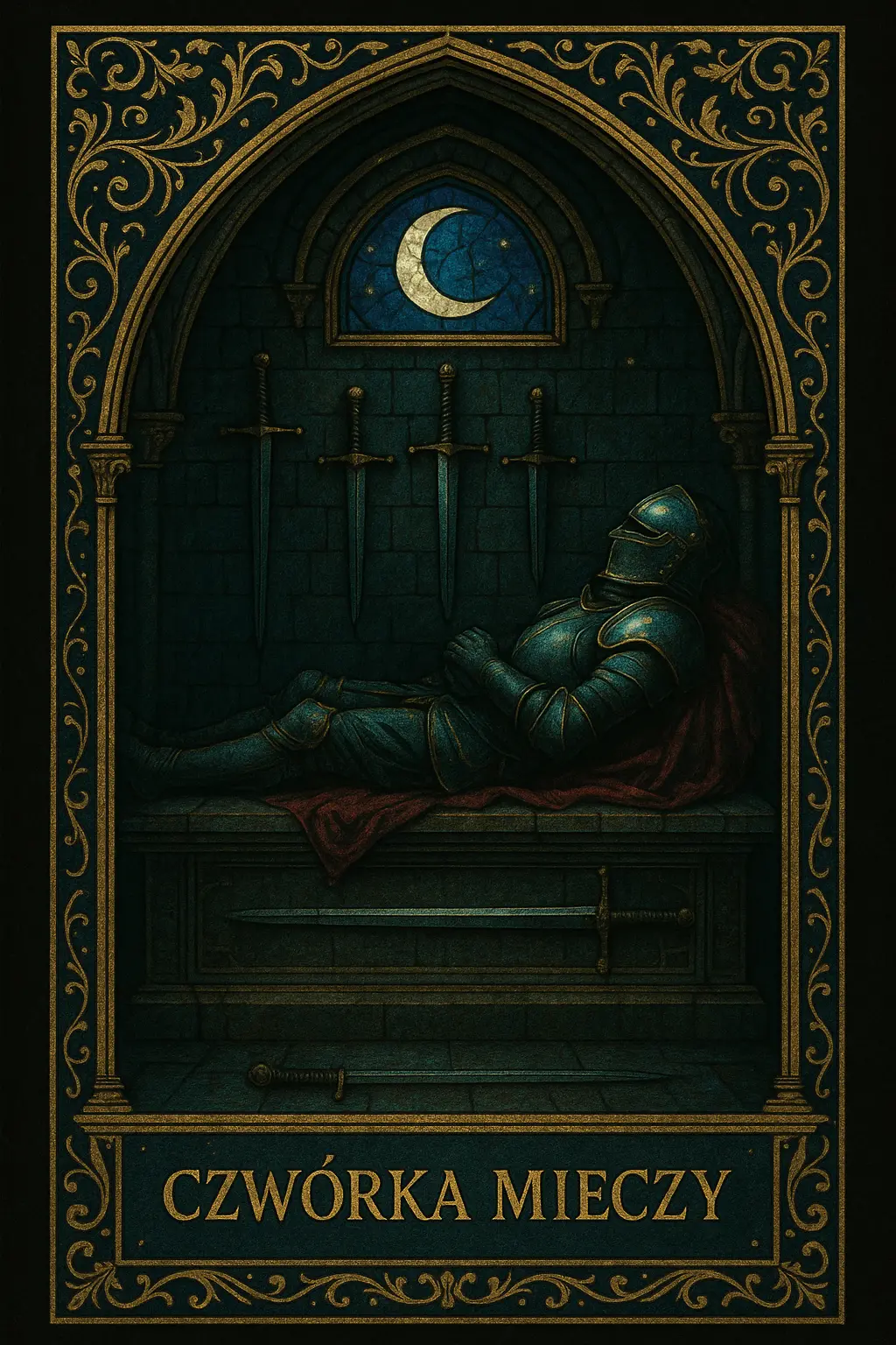 karta Czwórka Mieczy tarot symbolika — zasłużony odpoczynek i mentalna regeneracja