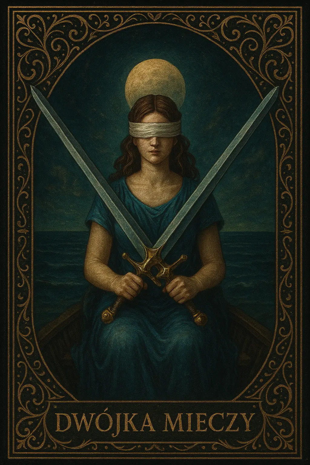 karta Dwójka Mieczy tarot symbolika — impas decyzji i zamknięte oczy