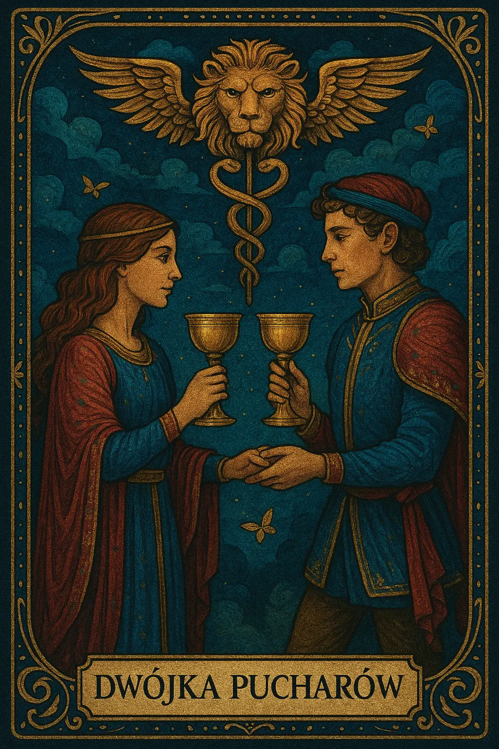 karta Dwójka Pucharów tarot symbolika — wymiana kielichów i wzajemna miłość