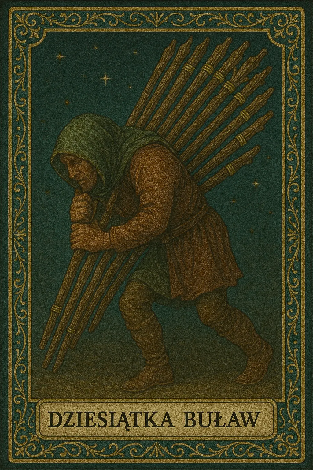 karta Dziesiątka Buław tarot symbolika — przeciążenie i potrzeba delegowania