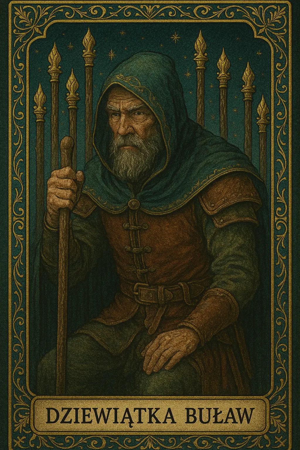 karta Dziewiątka Buław tarot symbolika — wytrwałość i siła po trudnej drodze