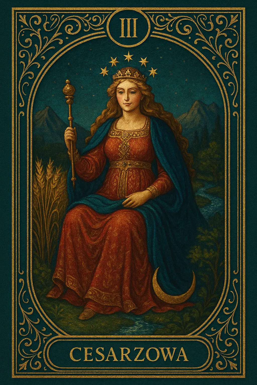 karta Cesarzowa tarot symbolika — obfitość i płodność natury