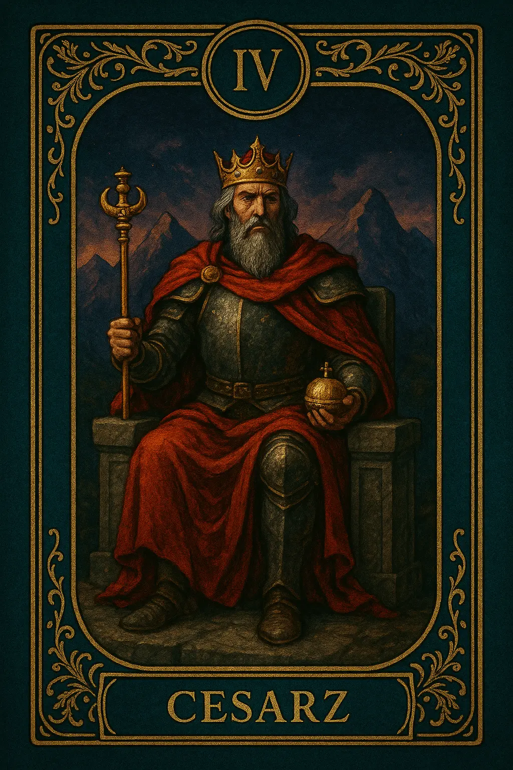 karta Cesarz tarot symbolika — kamienny tron i władza struktury