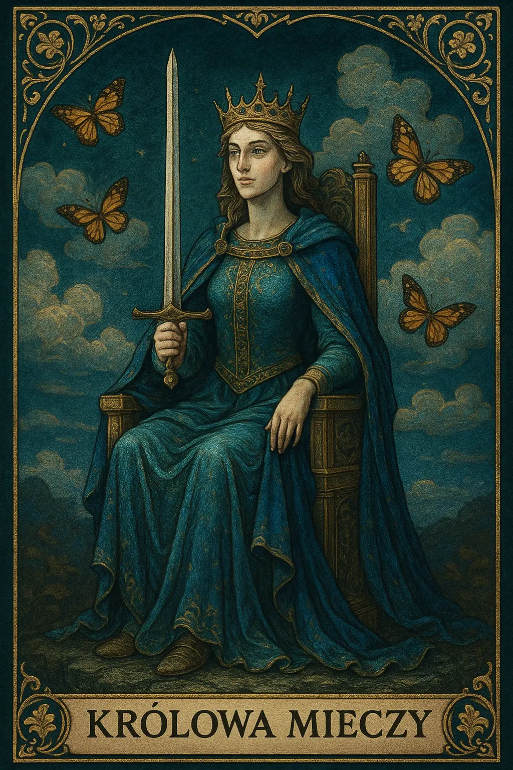 karta Królowa Mieczy tarot symbolika — niezależny intelekt i dojrzała mądrość