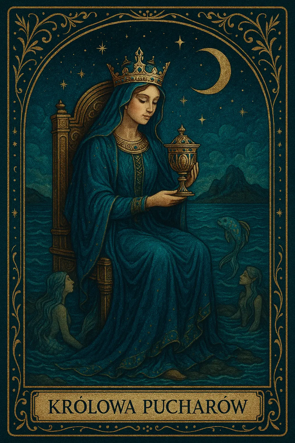 karta Królowa Pucharów tarot symbolika — emocjonalna mądrość i empatia