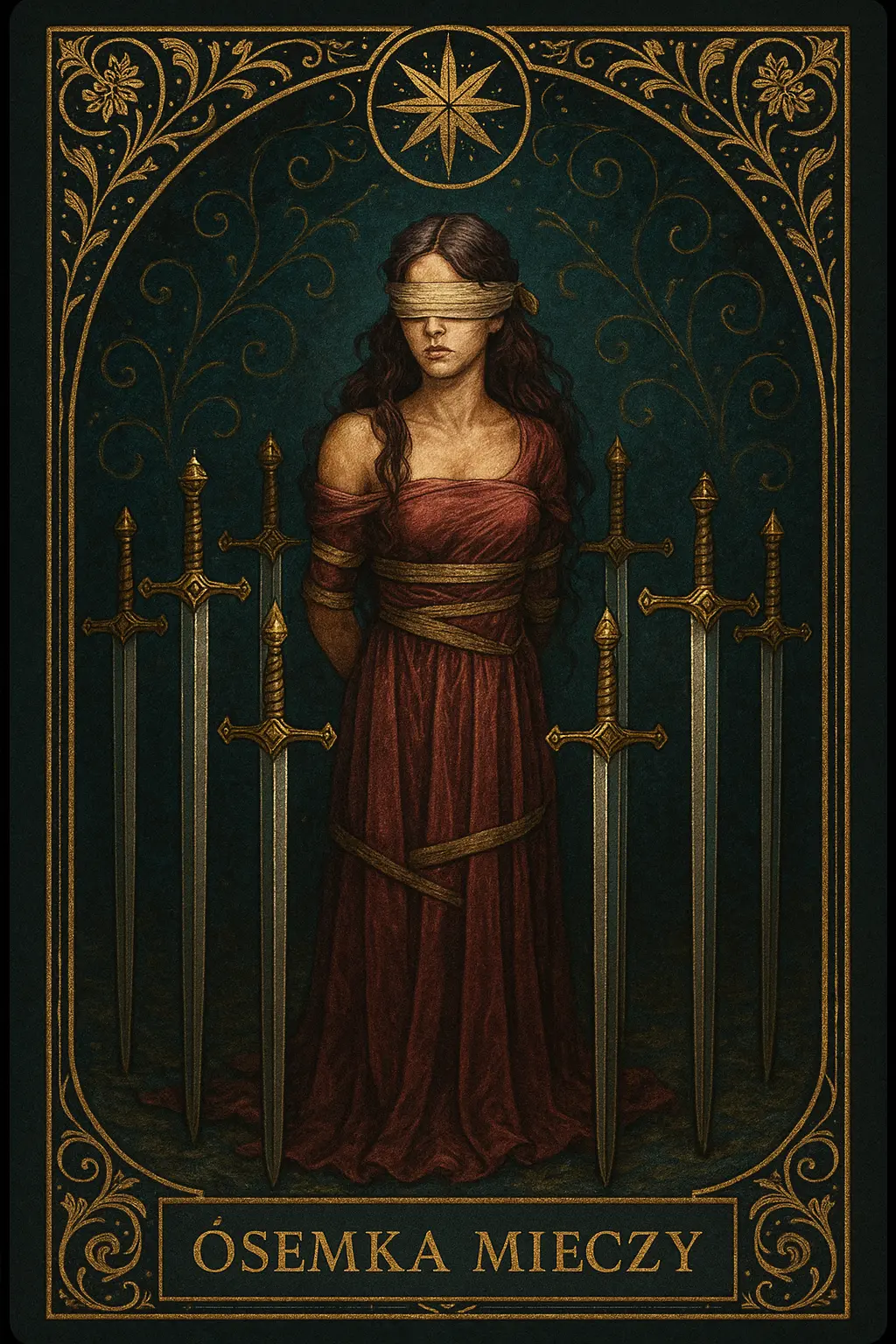 karta Ósemka Mieczy tarot symbolika — mentalne uwięzienie i fałszywa bezsilność