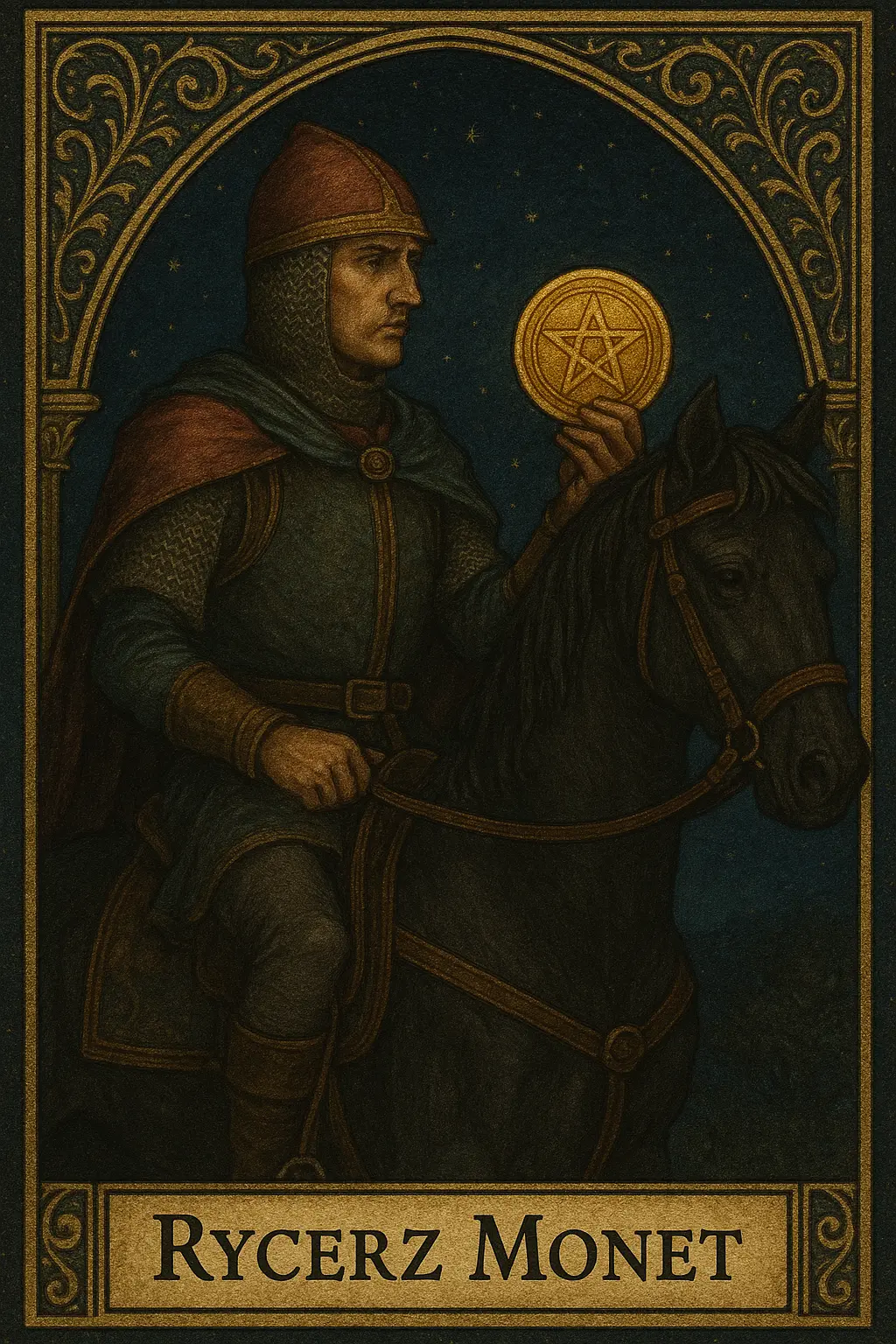 karta Rycerz Monet tarot symbolika — metodyczne działanie i wytrwałość materialna