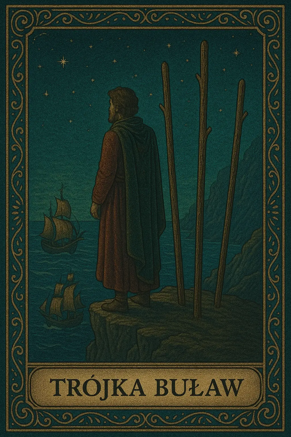 karta Trójka Buław tarot symbolika — ekspansja i dalekosiężna wizja