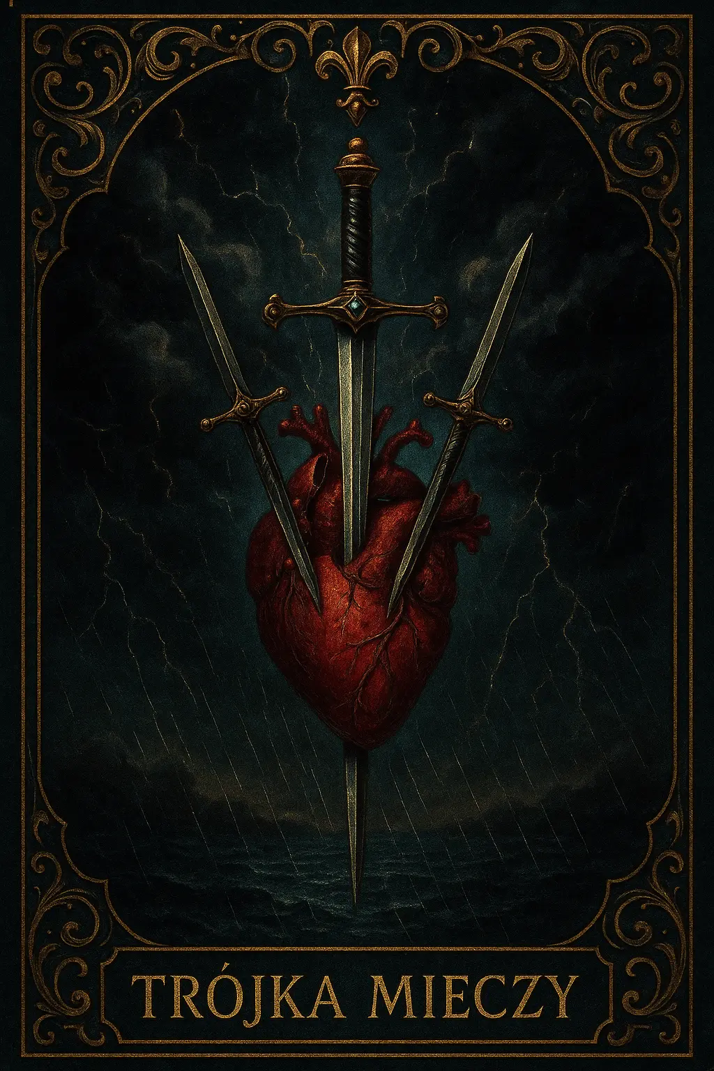 karta Trójka Mieczy tarot symbolika — serce przebite bólem i zdradą