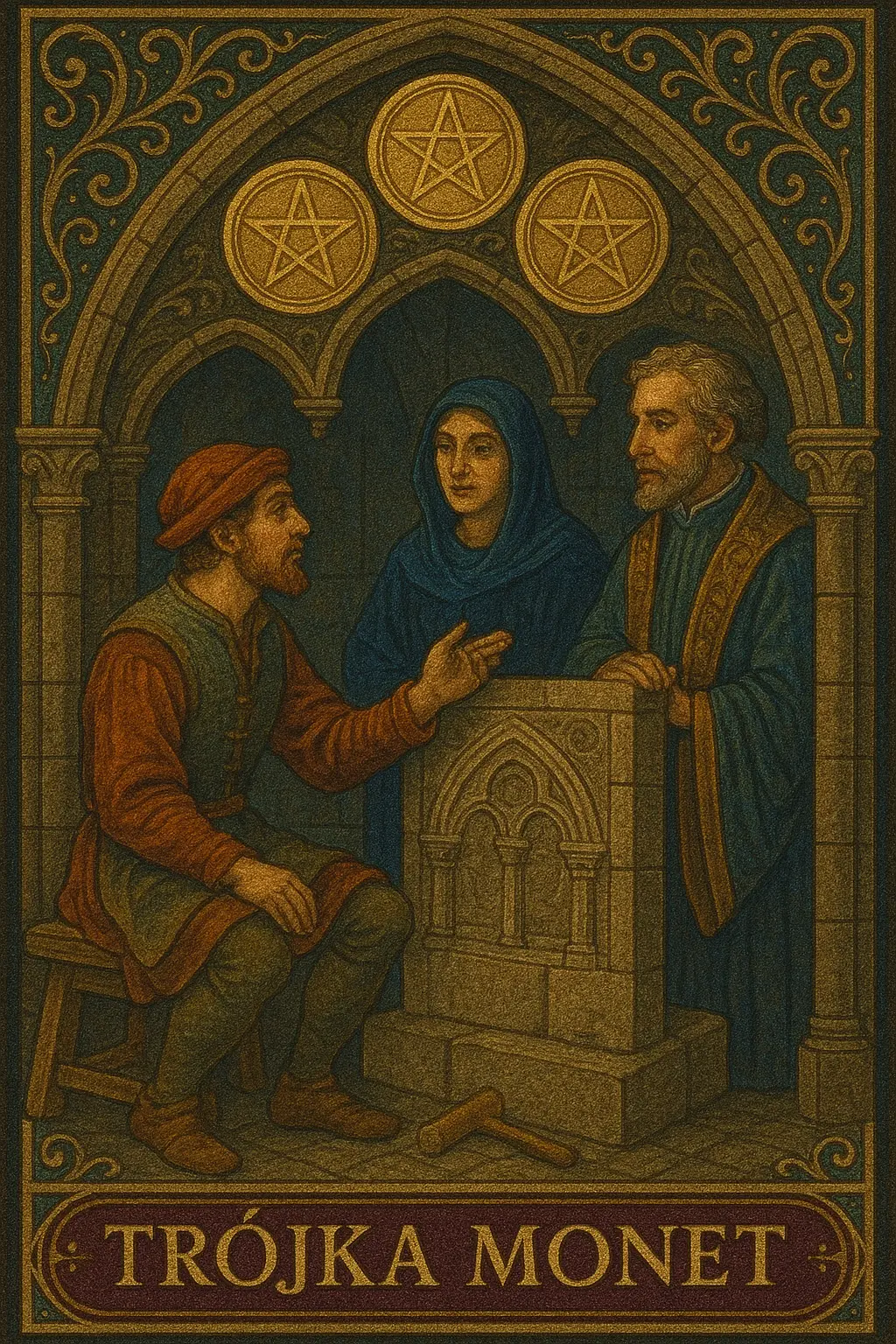 karta Trójka Monet tarot symbolika — rzemiosło, profesjonalizm i uznanie za pracę