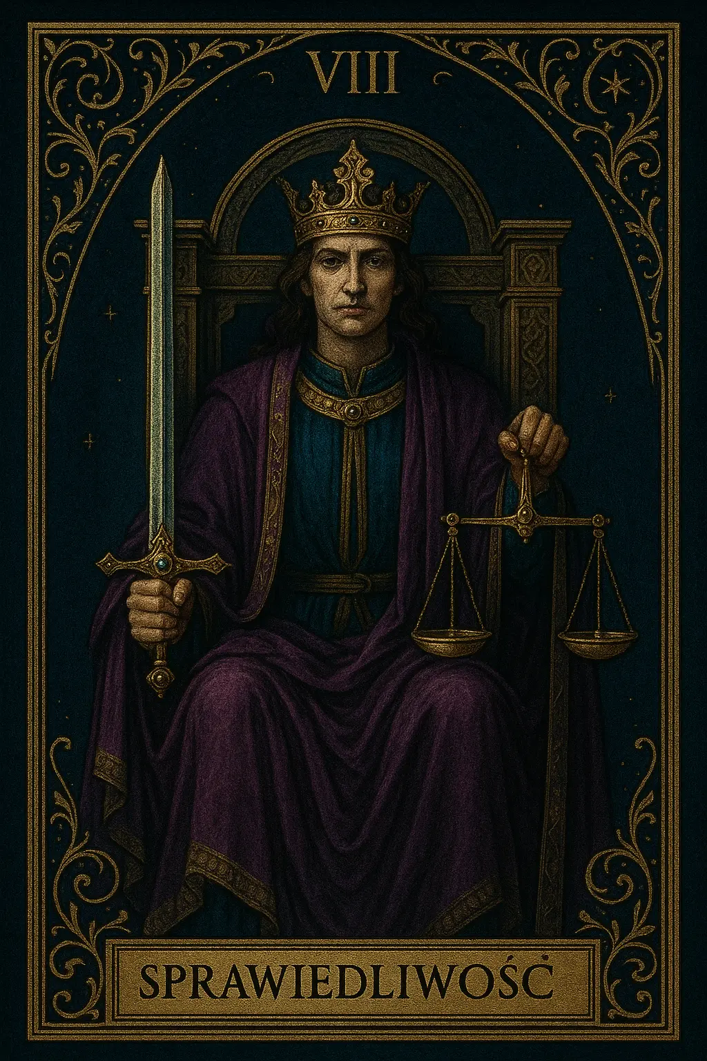 karta Sprawiedliwość tarot symbolika — miecz i wagi karmy
