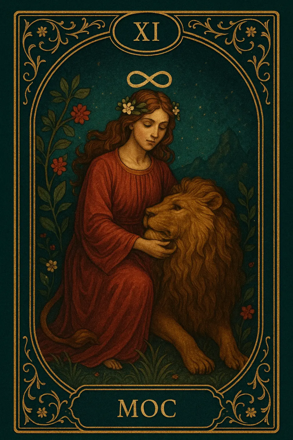 karta Moc tarot symbolika — kobieta i lew