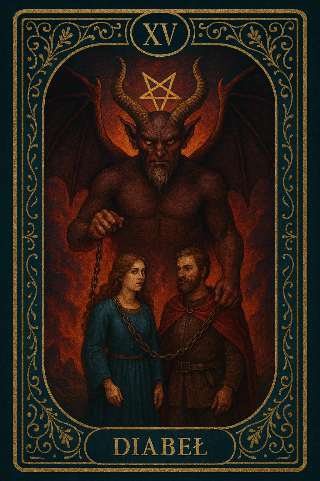 karta Diabeł tarot symbolika — łańcuchy i cień