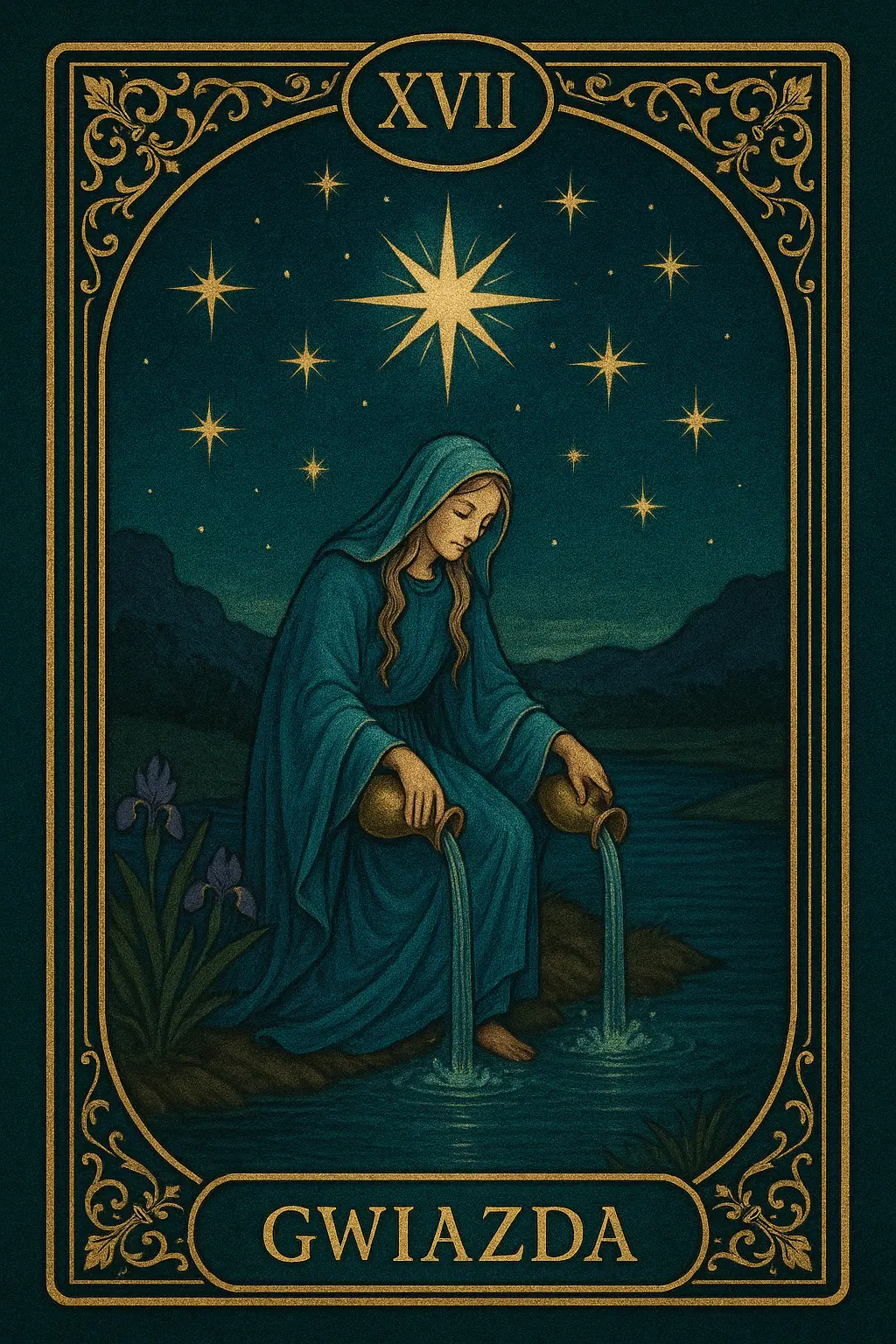 karta Gwiazda tarot symbolika — kobieta pod nocnym niebem