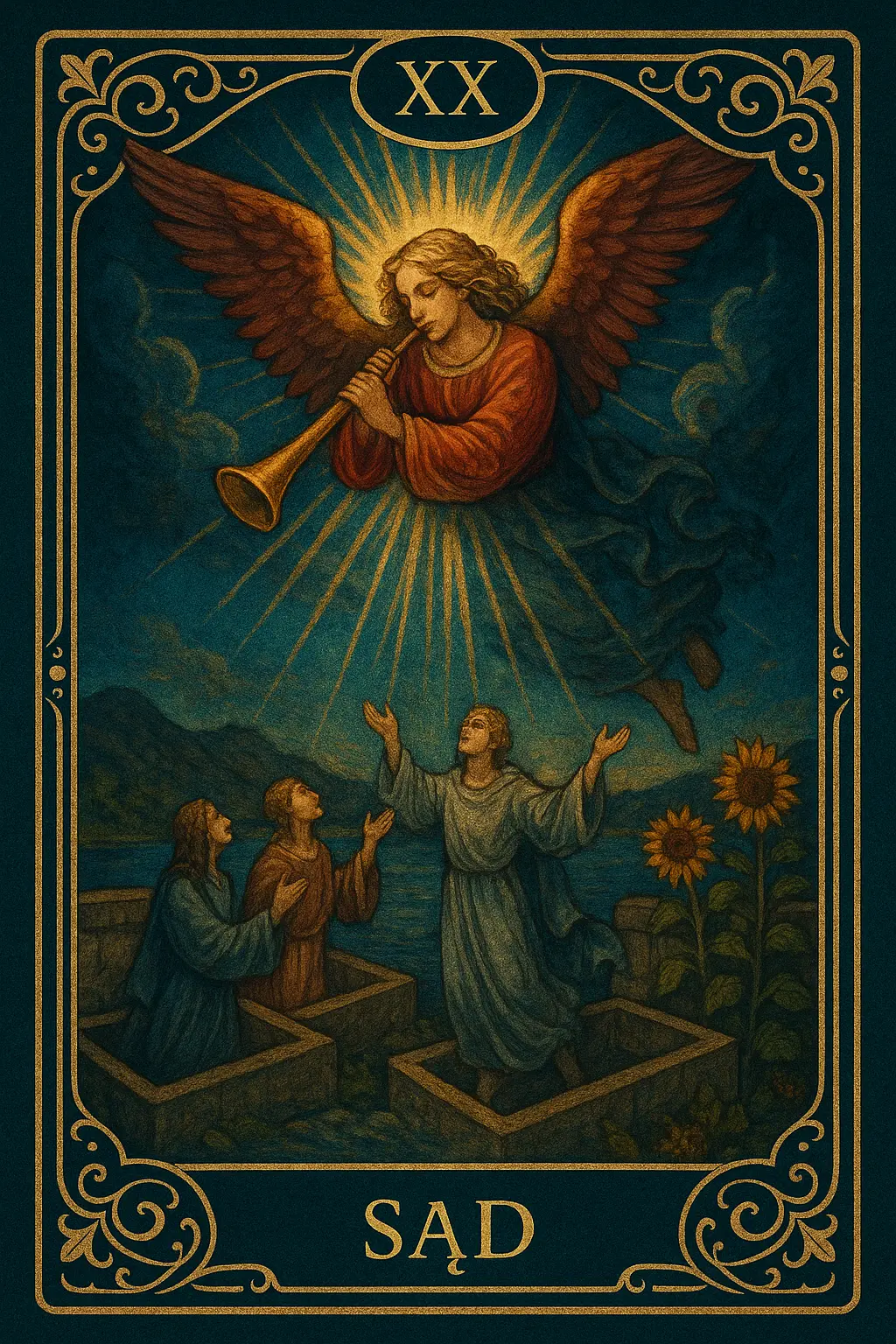 karta Sąd tarot symbolika — Gabriel i zmartwychwstanie