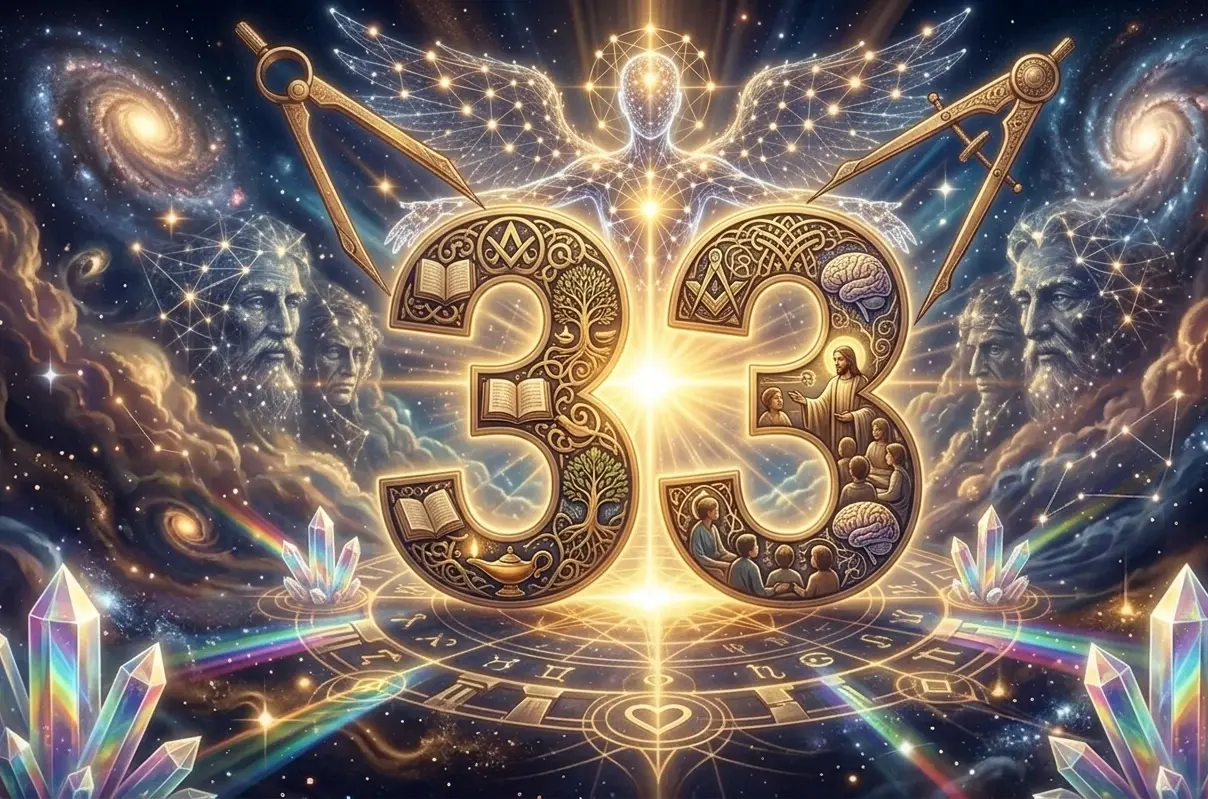 numerologiczna 33 symbolika — mistrz nauczyciel cyfry 33 złote światło